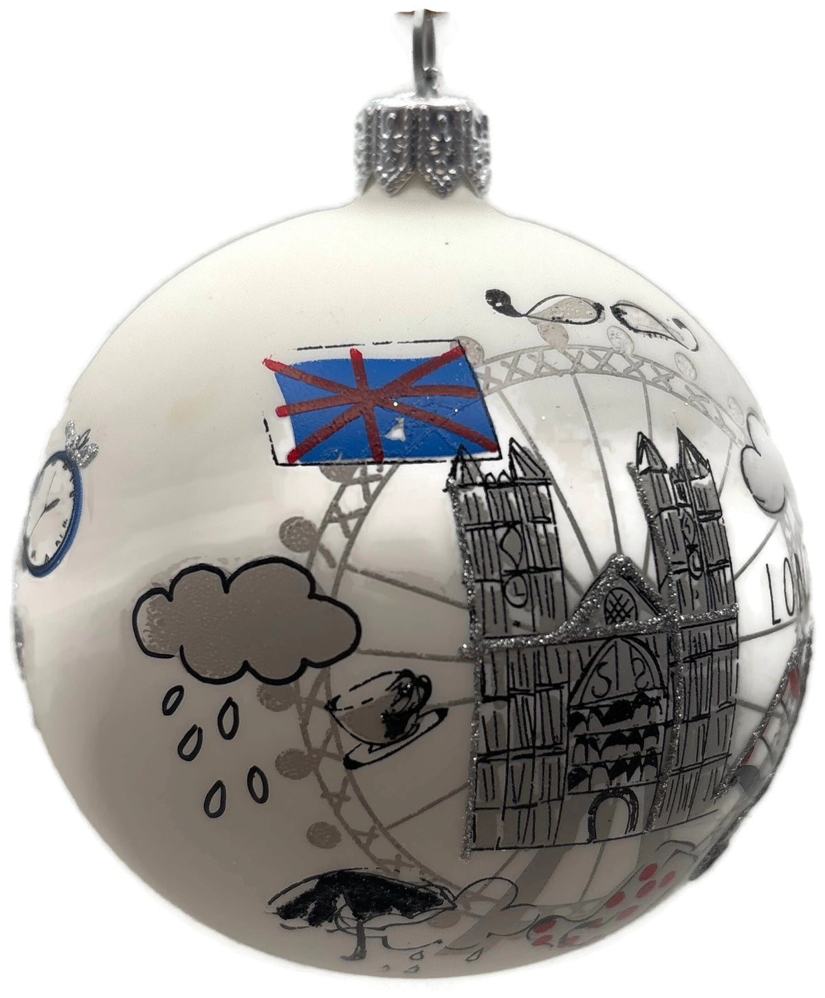 Nordstrom At Home England Big Ben London Eye Glass Ball Christmas Ornament 9