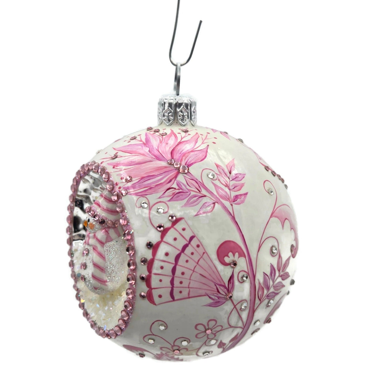 Patricia Breen Objet Du Noel Snowman Chinoiserie Pink Christmas Ornament 30557