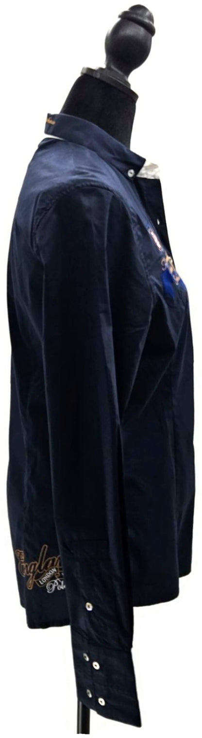 La Martina Copa England Exhibition Navy Embroidered Shirt Women's Size 4 NWT6