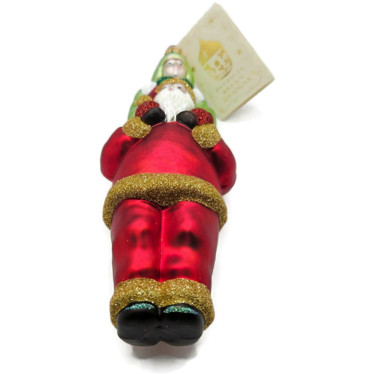 Patricia Breen Carry Me Santa Red Green Boy Glass Christmas Tree Ornament 980310