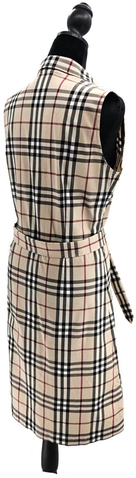 Burberry London Check  Button Up Midi Dress Beige Belted Sleeveless Women Size 85