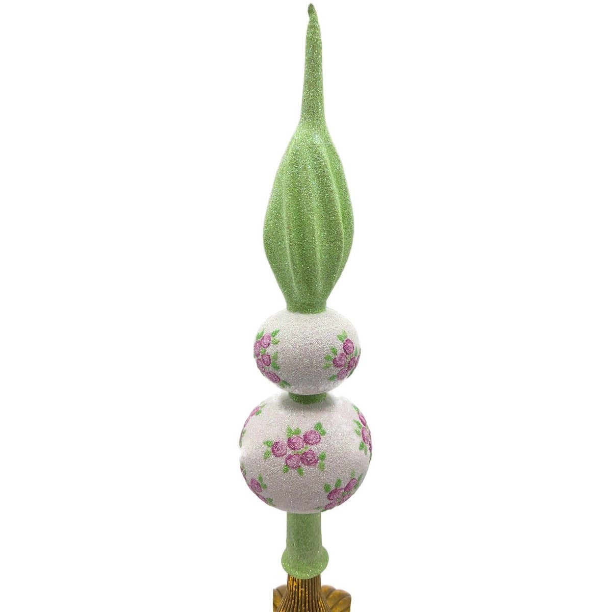 Patricia Breen Miniature Rose Finial Flowers White Green Spring Tree Topper 20740