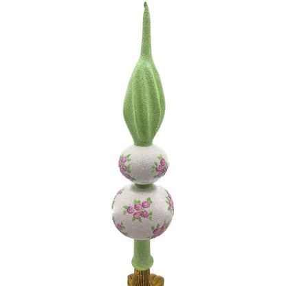 Patricia Breen Miniature Rose Finial Flowers White Green Spring Tree Topper 20740