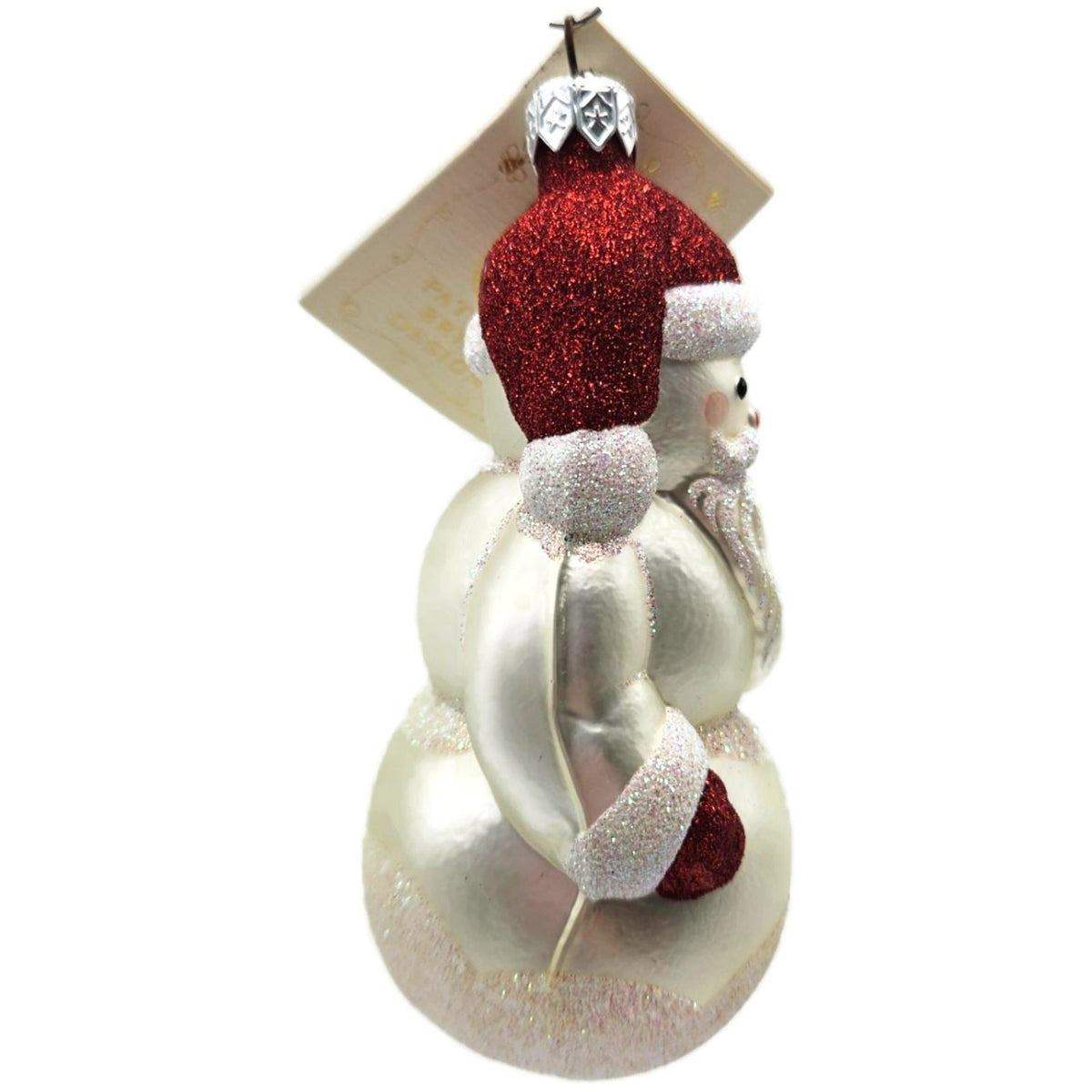 Patricia Breen Snowman Santa Matte Pearl White Red Glass Christmas Ornament 97453