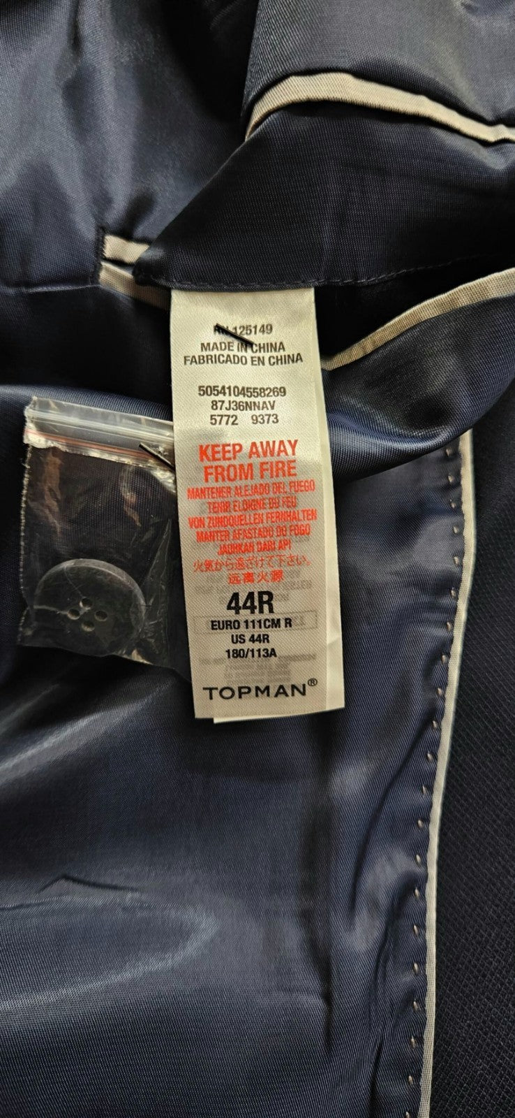 Topman Skinny Fit Suit Jacket Navy Blue Blazer Sport Coat Slim Men's Sz 44R NWT11