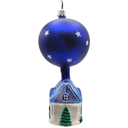 Patricia Breen Night House Blue Moons Stars Glass Christmas Tree Ornament 95194