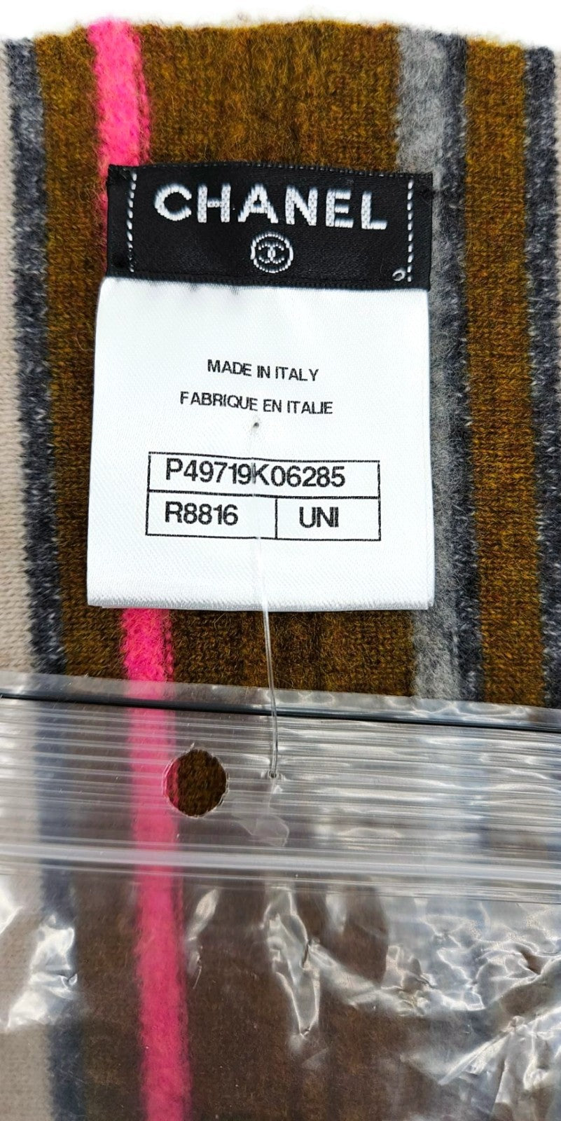 Chanel 14A Paris Dallas Cashmere Scarf Wrap Stole Striped Pink Fringe Italy NWT12