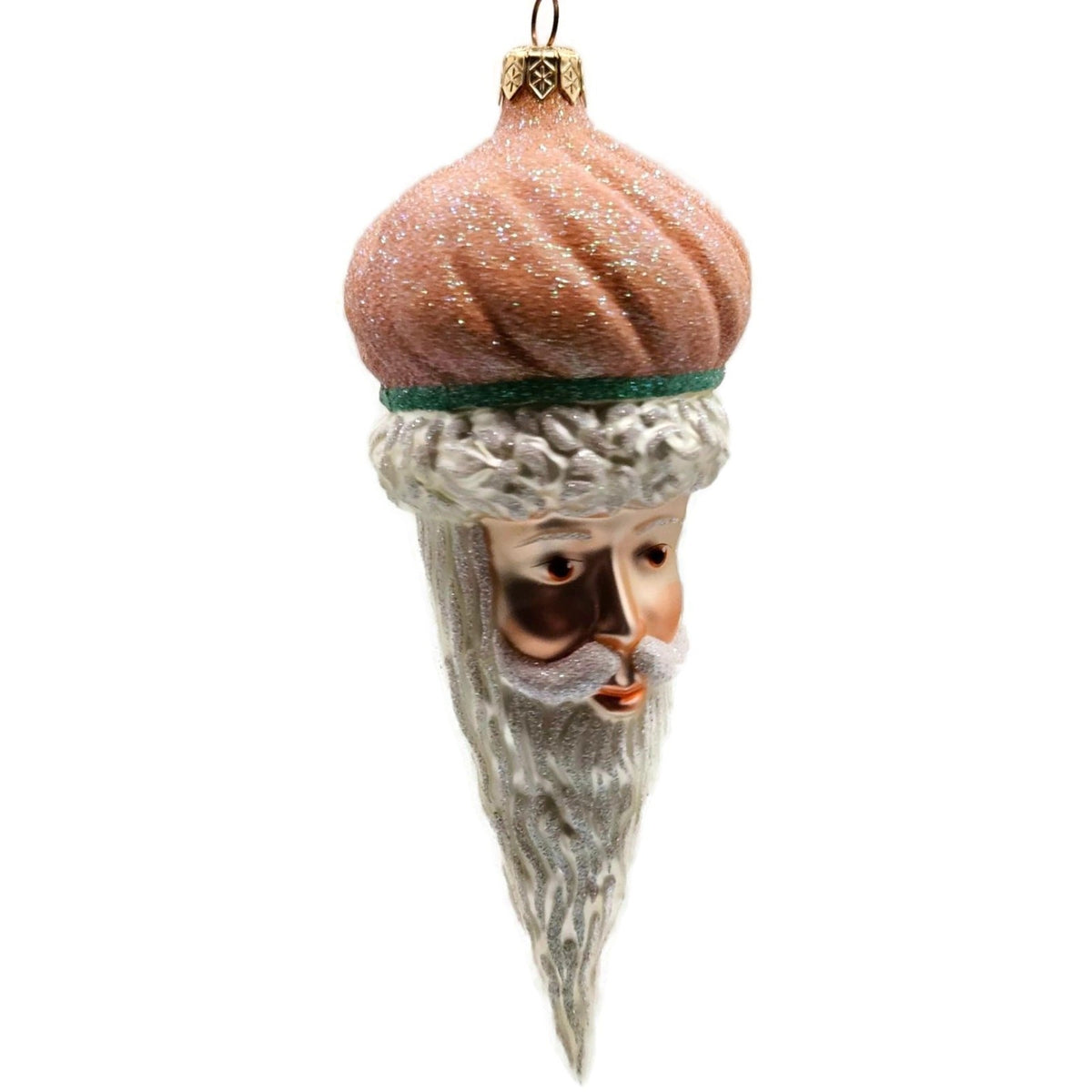 Patricia Breen Minsk Santa Claus Head Peach Glitter Christmas Ornament 96354