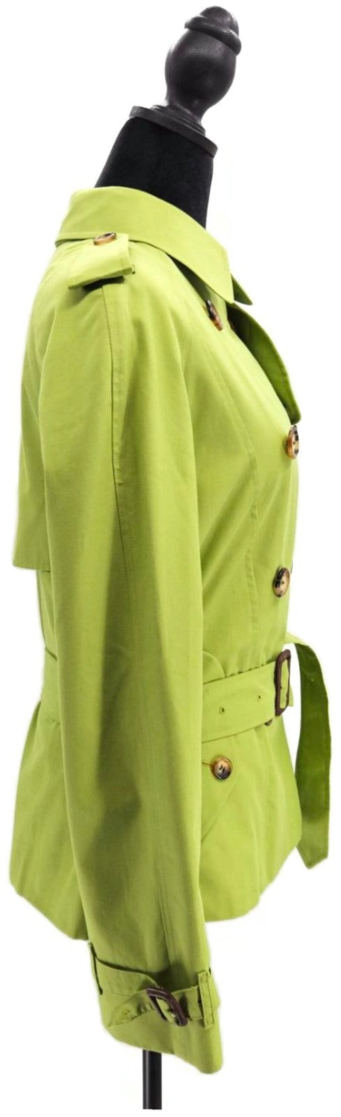 Burberry London Lime Green Belted Double Breasted Trench Jacket Made in England7
