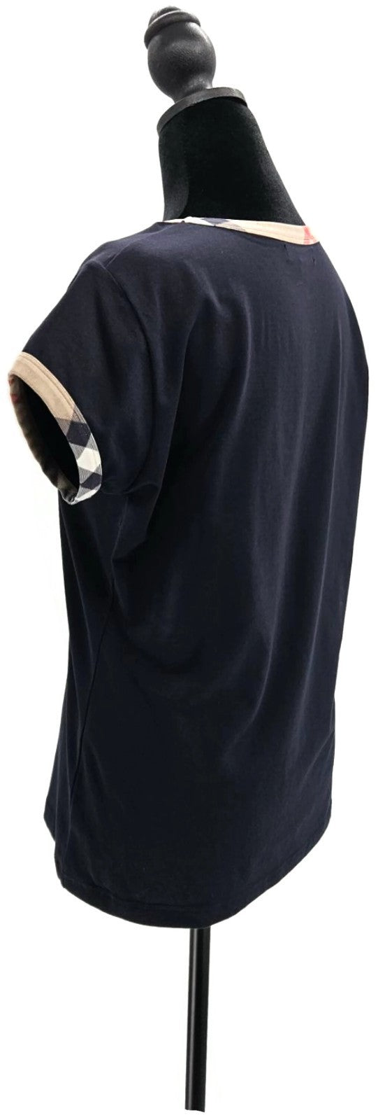 Burberry London Black Check Trim Short Sleeve Stretch Cotton Top Women's Large2