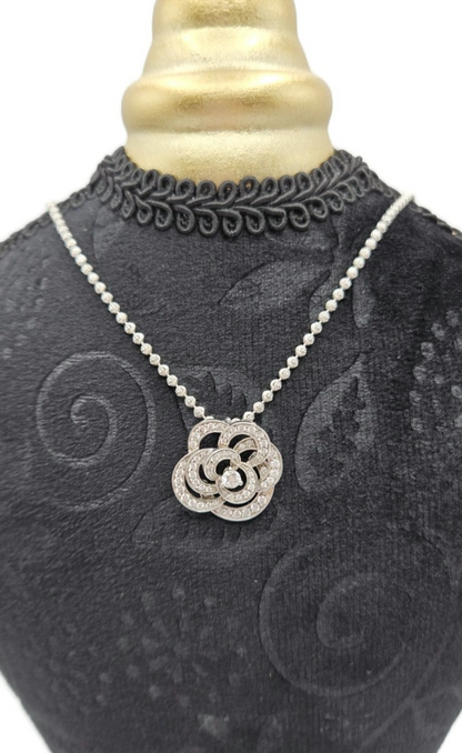 Chanel Fil de Camelia Diamond 14K Pendant and 18K White Gold Necklace Chain0