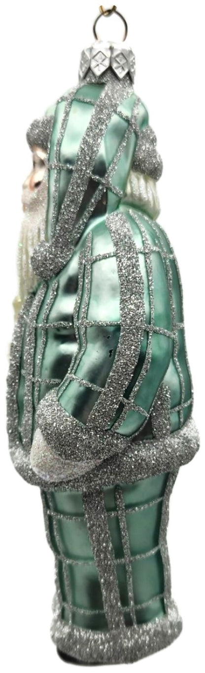 Patricia Breen Ring In The New Blue Silver Plaid Santa Christmas Ornament 97346