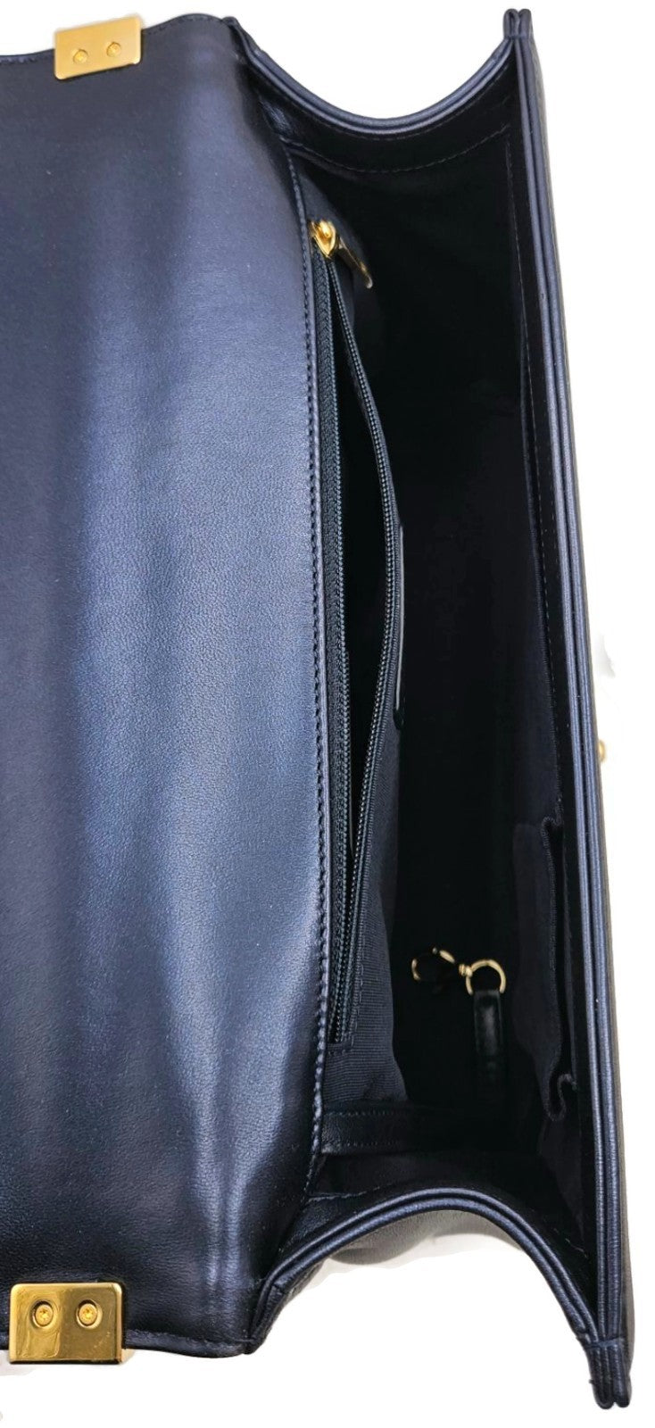 CHANEL Large Boy Flap Bag Navy Blue Calfskin Leather Gold Hardware Shoulder Bag15