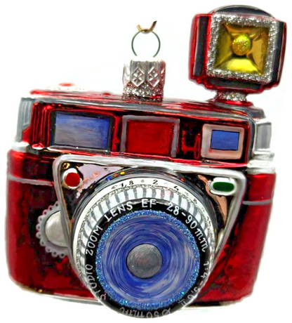 Vintage Style Glass Camera Red Sparkle Glitter Hand Painted Christmas Ornament0