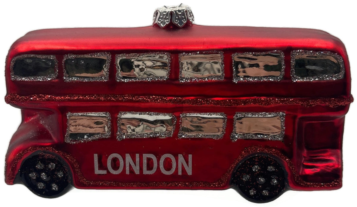 St Nicholas Square London Double Decker Bus Red Glass Christmas Ornament1