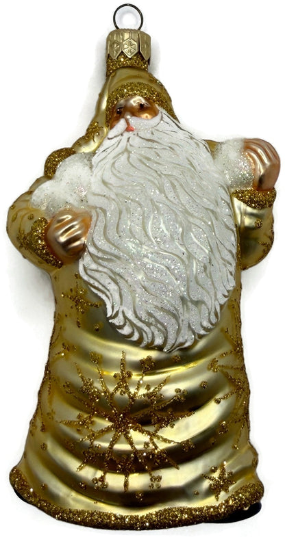 Patricia Breen Snowball Santa Gold Snowflakes Glass Christmas Tree Ornament 225610