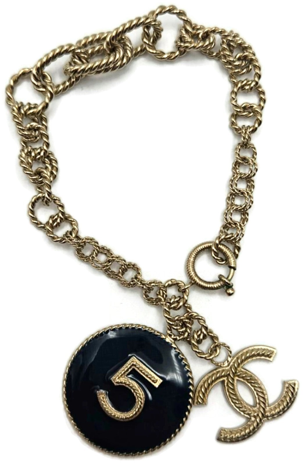 Chanel 13P A63103 No. 5 CC Medallion Charm Bracelet Light Gold Enamel 20130