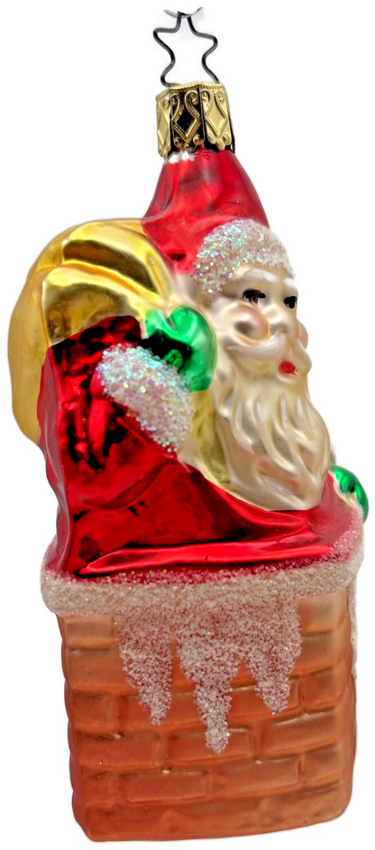 Busy Santa in Chimney Glitter Ornament Old World Christmas By Inge Glas 41263