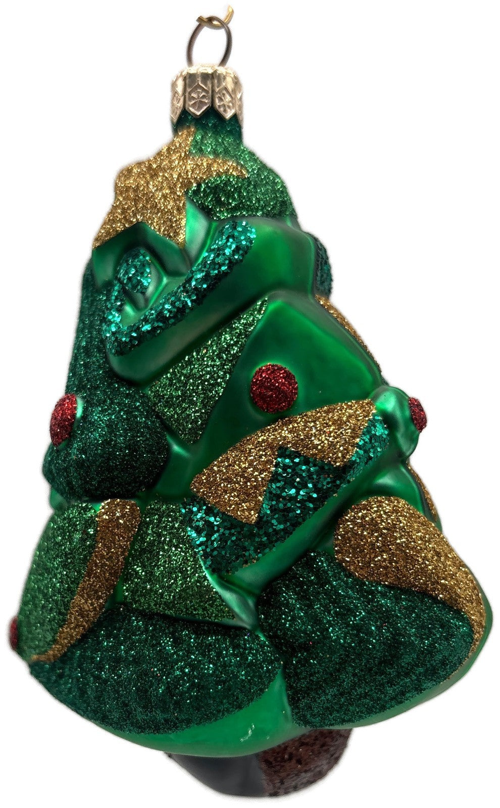 Patricia Breen Cubist Tree Green Red Gold Star Glittered Christmas Ornament 99087