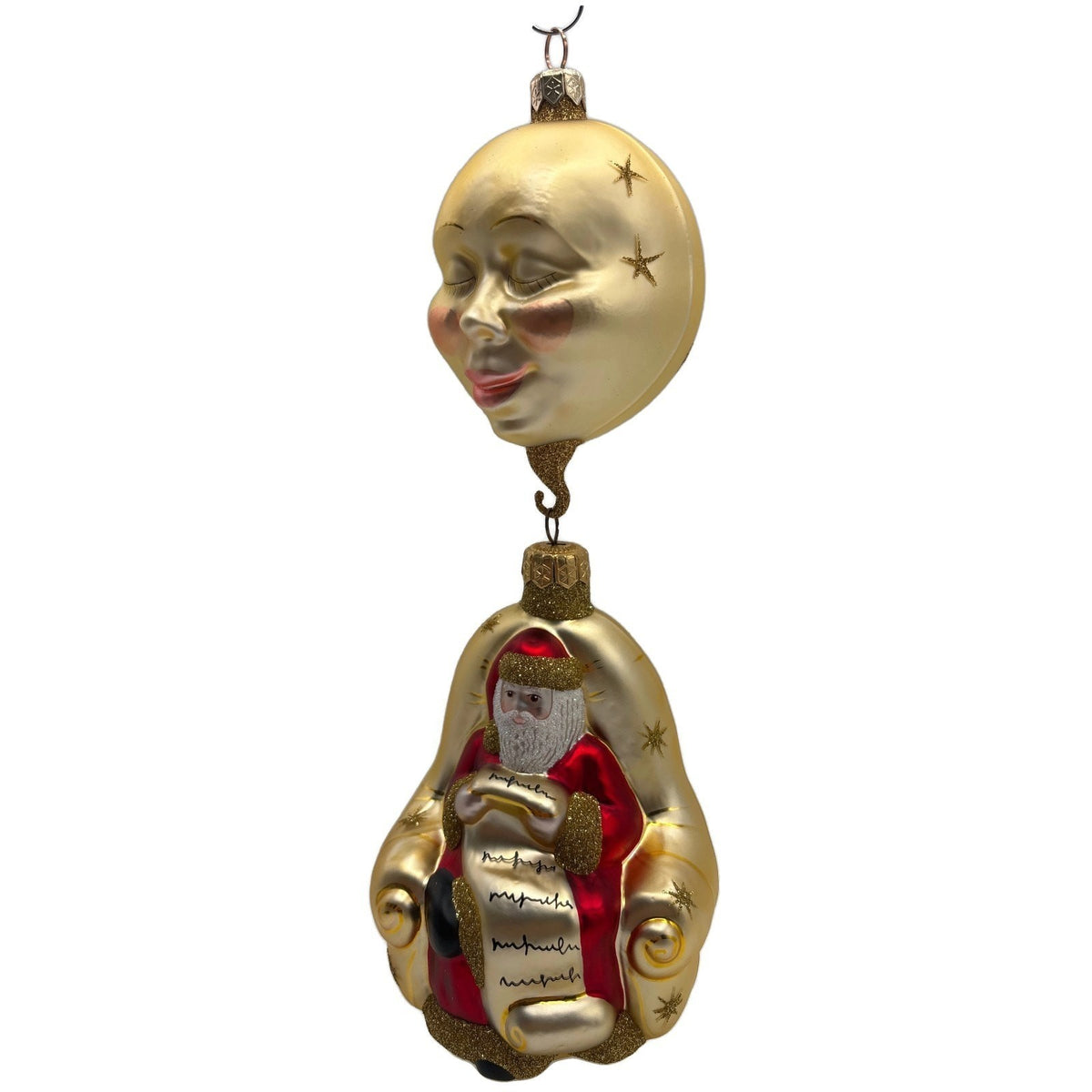 Patricia Breen Checking His List Gold Matte Moon Stars Christmas Ornament 98068
