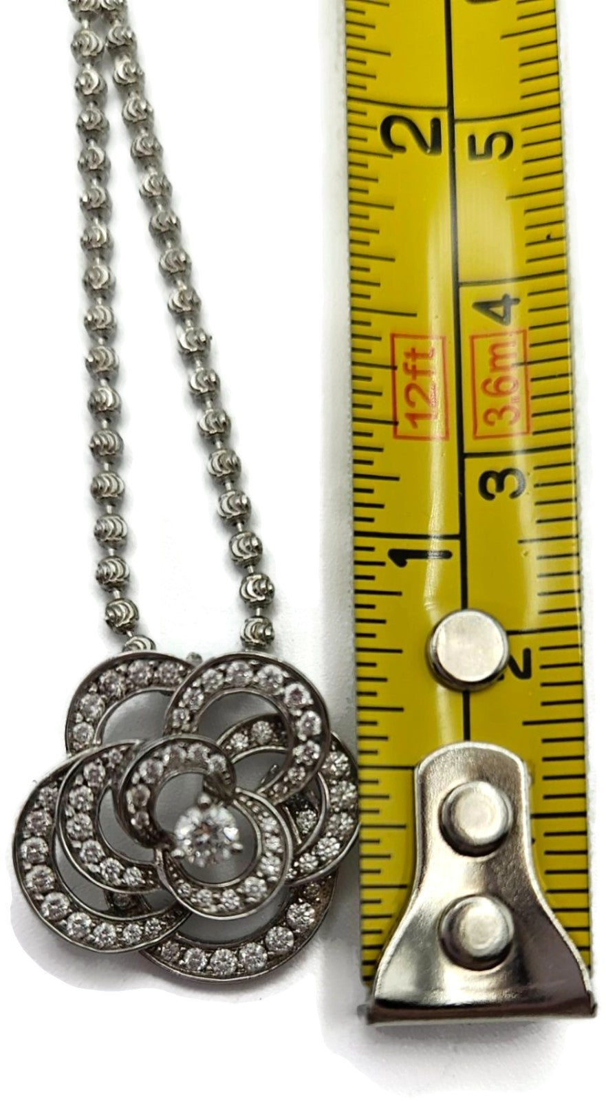 Chanel Fil de Camelia Diamond 14K Pendant and 18K White Gold Necklace Chain14