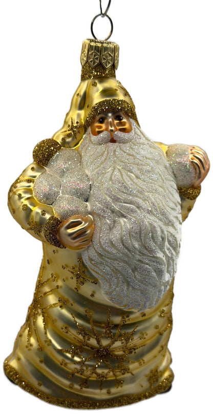 Patricia Breen Snowball Santa Gold Snowflakes Glass Christmas Tree Ornament 22564