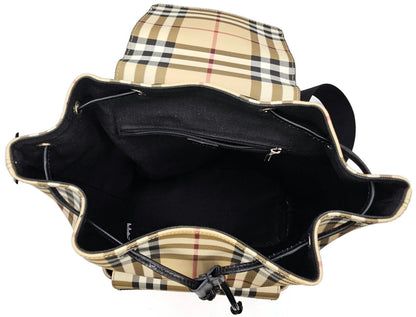 Burberry Check Drawstring Backpack Beige Black Trim Front Pocket Rucksack8