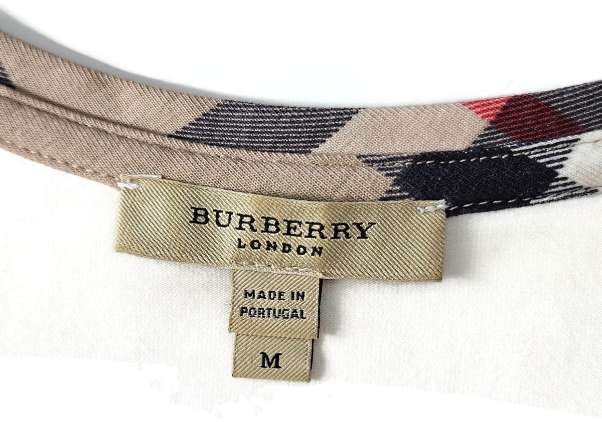 Burberry London Cream Ivory Check Trim Scoop Neck 3/4 Sleeve Top Women's Medium9