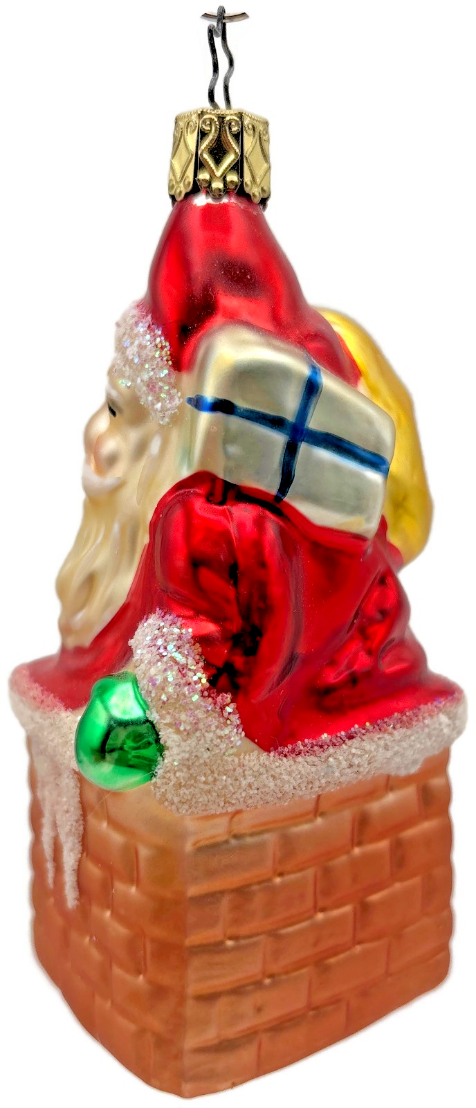 Busy Santa in Chimney Glitter Ornament Old World Christmas By Inge Glas 41267