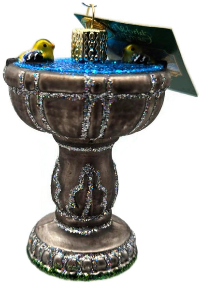Old World Christmas Birdbath Goldfinch Glass Glitter Ornament 16131 OWC1