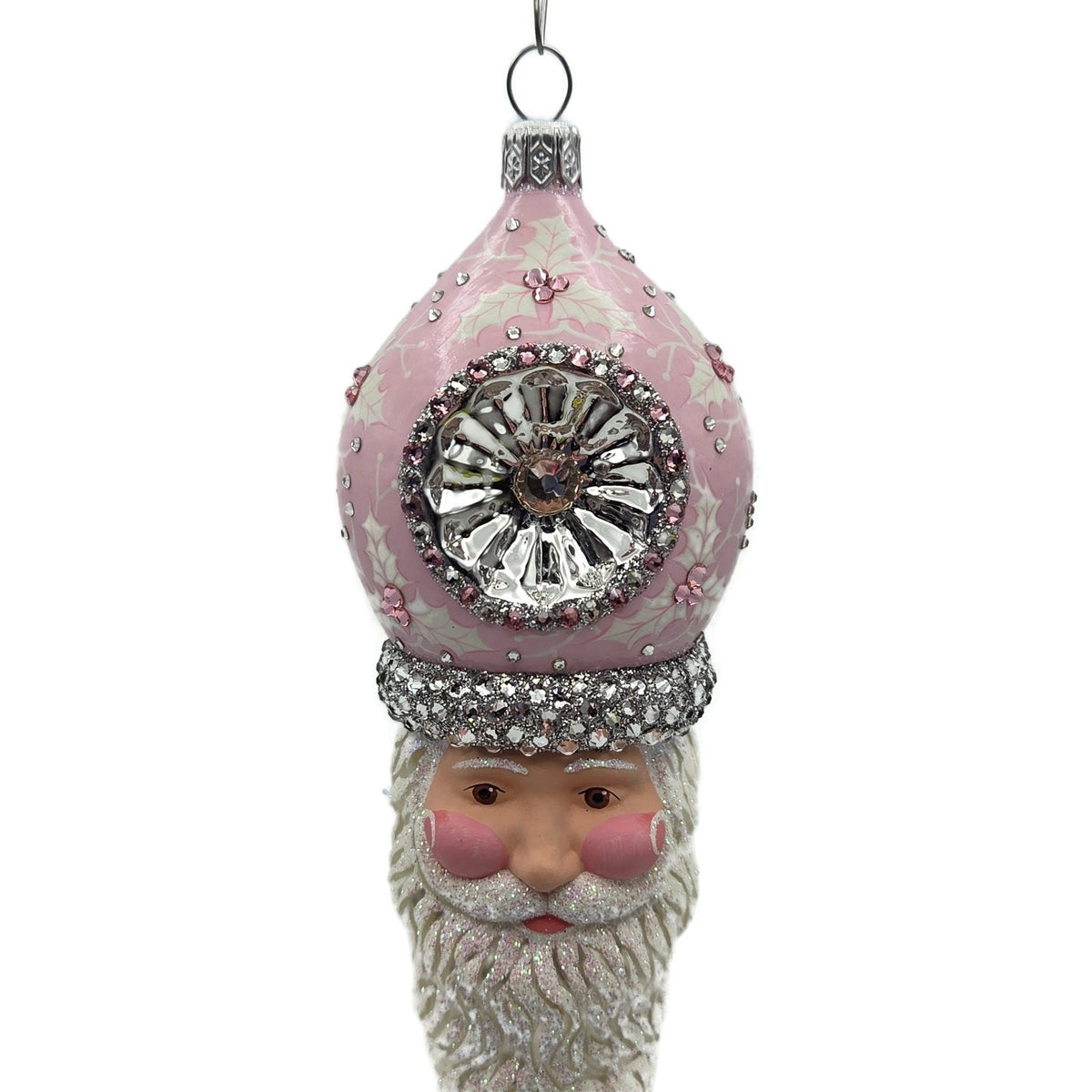Patricia Breen Vendome Claus Pink White Reflector Christmas Ornament CATZ 34419