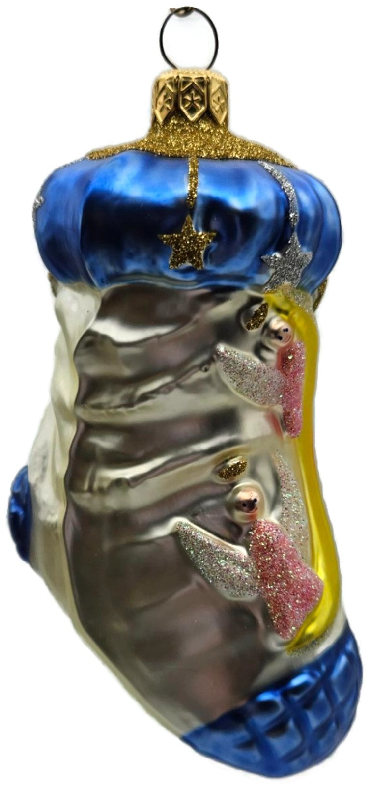 Patricia Breen Angel Stocking Blue Moon Stars Glass Christmas Tree Ornament 96025