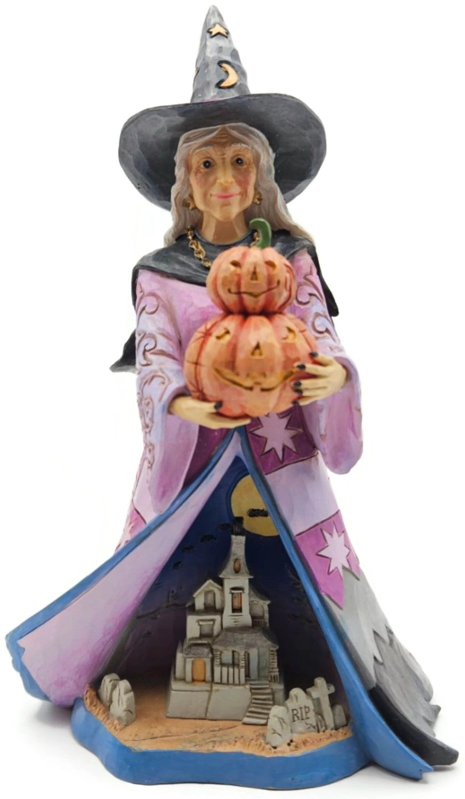 Jim Shore Spellbinding Smiles Halloween Witch Holding Pumpkin LED Lit Figurine0