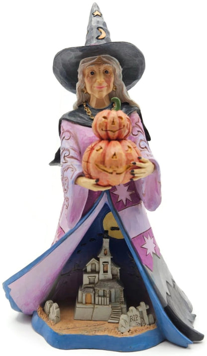 Jim Shore Spellbinding Smiles Halloween Witch Holding Pumpkin LED Lit Figurine0