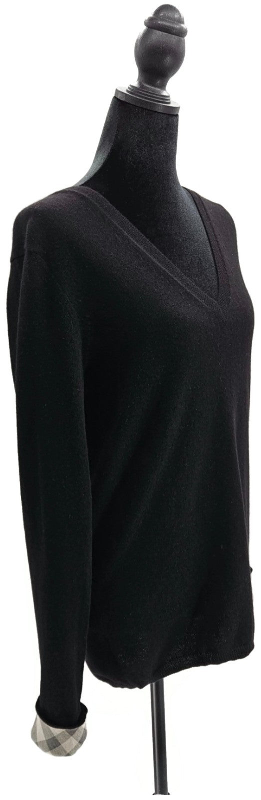 Burberry Brit Cashmere V Neck Sweater Black Plaid Check Cuff Pullover Sz Medium7