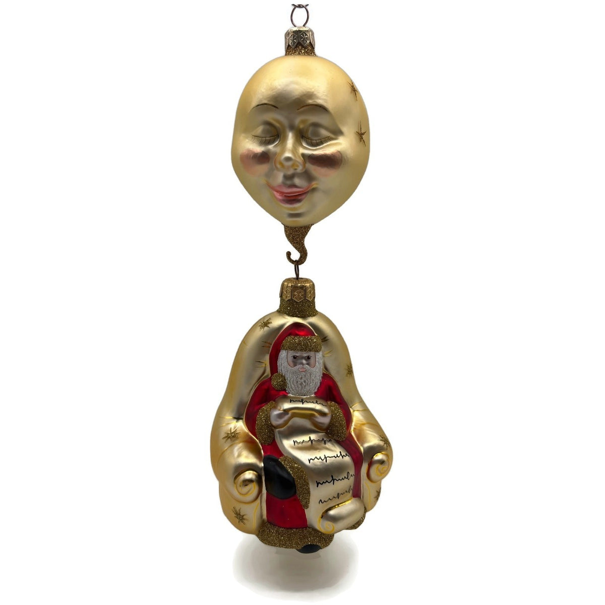 Patricia Breen Checking His List Gold Matte Moon Stars Christmas Ornament 98060