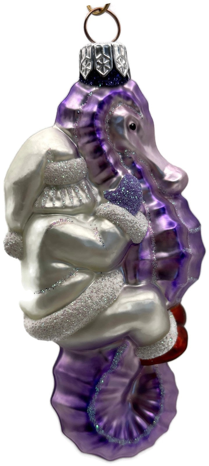 Patricia Breen Hi Ho Santa Purple Pearl Seahorse Glass Christmas Ornament 99143