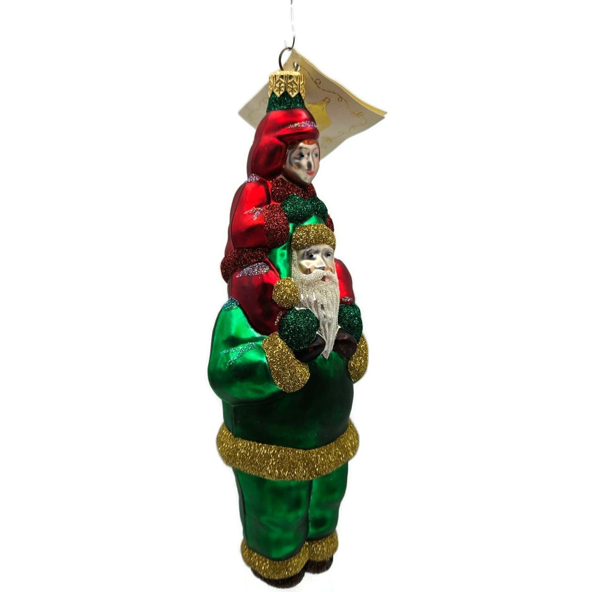Patricia Breen Carry Me Santa Claus Green Red Coat Glass Christmas Ornament 98037