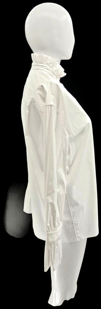 Burberry London Women's White Ruffle Collar Cuff Cotton Button Up Shirt US 6 NWT5