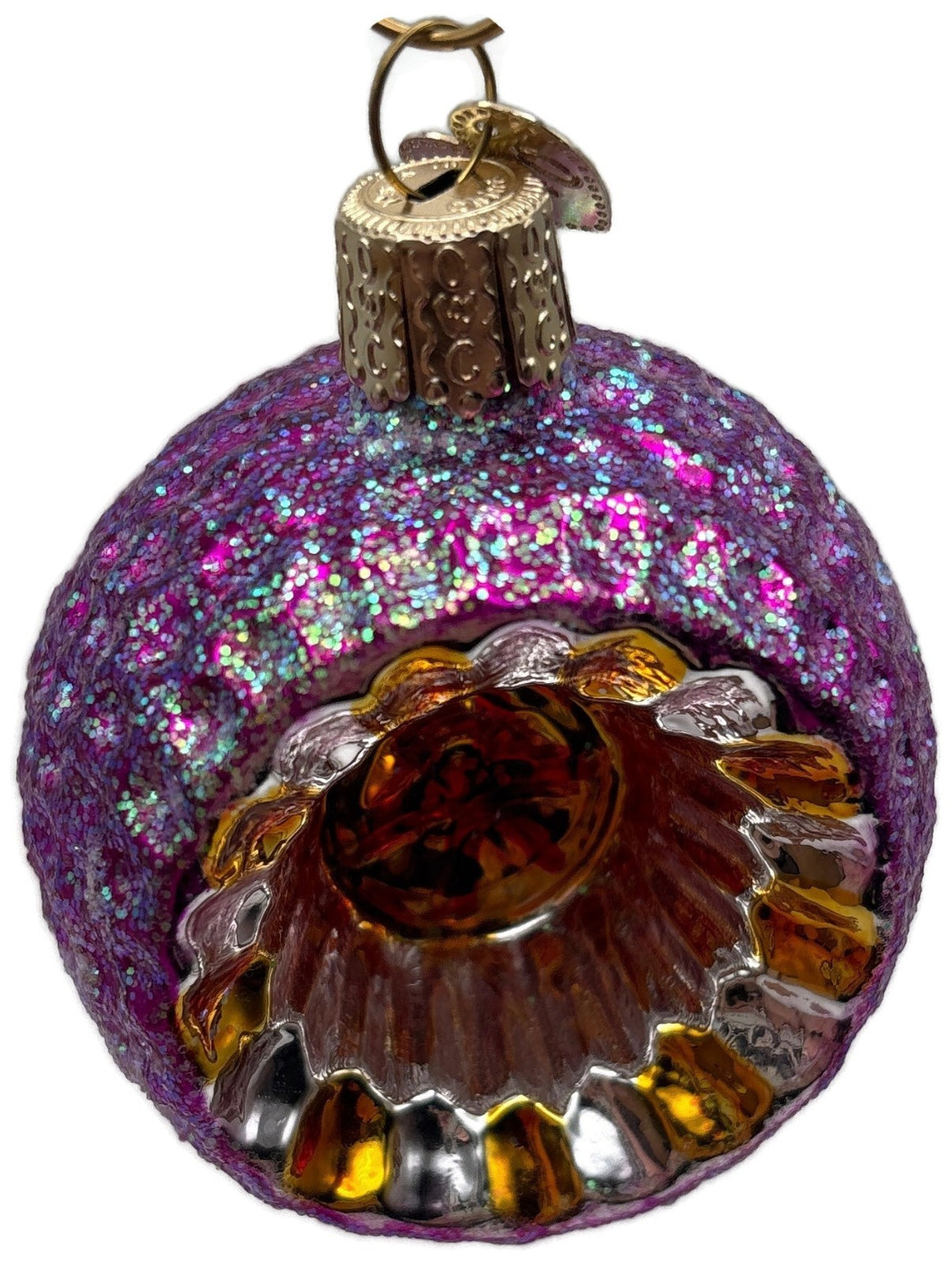 Old World Christmas Purple Multi-Indented Reflector Glass Ornament OWC 420049