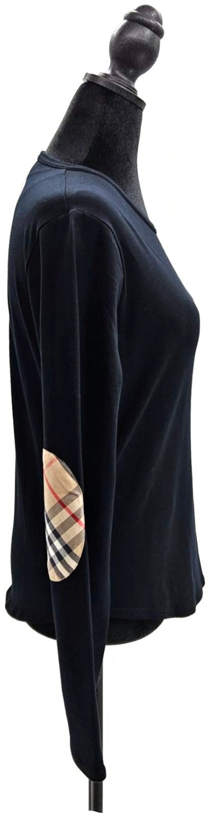 Burberry London Black Check Elbow Patch Long Sleeve Top Women's Large NWT6