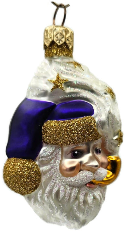 Patricia Breen Merry Olde Elf Purple Santa Head Stars Christmas Ornament 98292