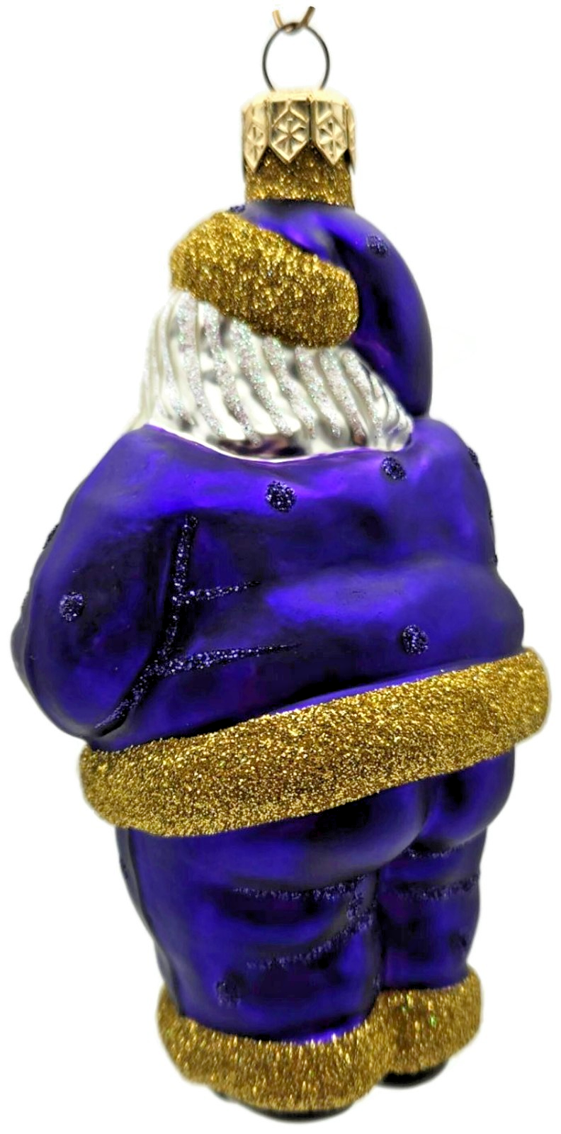 Patricia Breen HO HO HO Purple Gold Santa Glittered Dots Christmas Ornament 98175