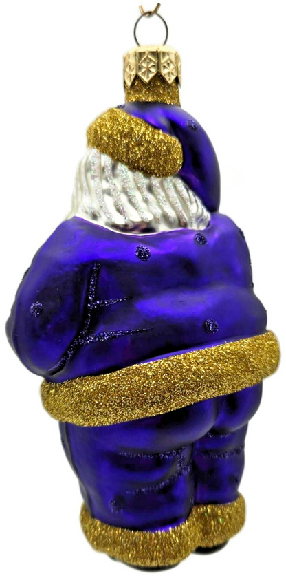 Patricia Breen HO HO HO Purple Gold Santa Glittered Dots Christmas Ornament 98175