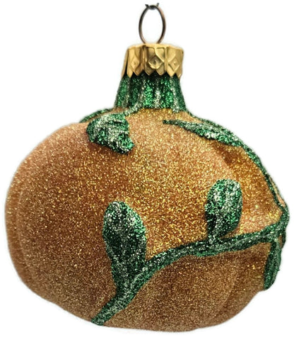 Vintage Pumpkin & Vine Orange Green Glitter Blown Glass Fall Christmas Ornament6