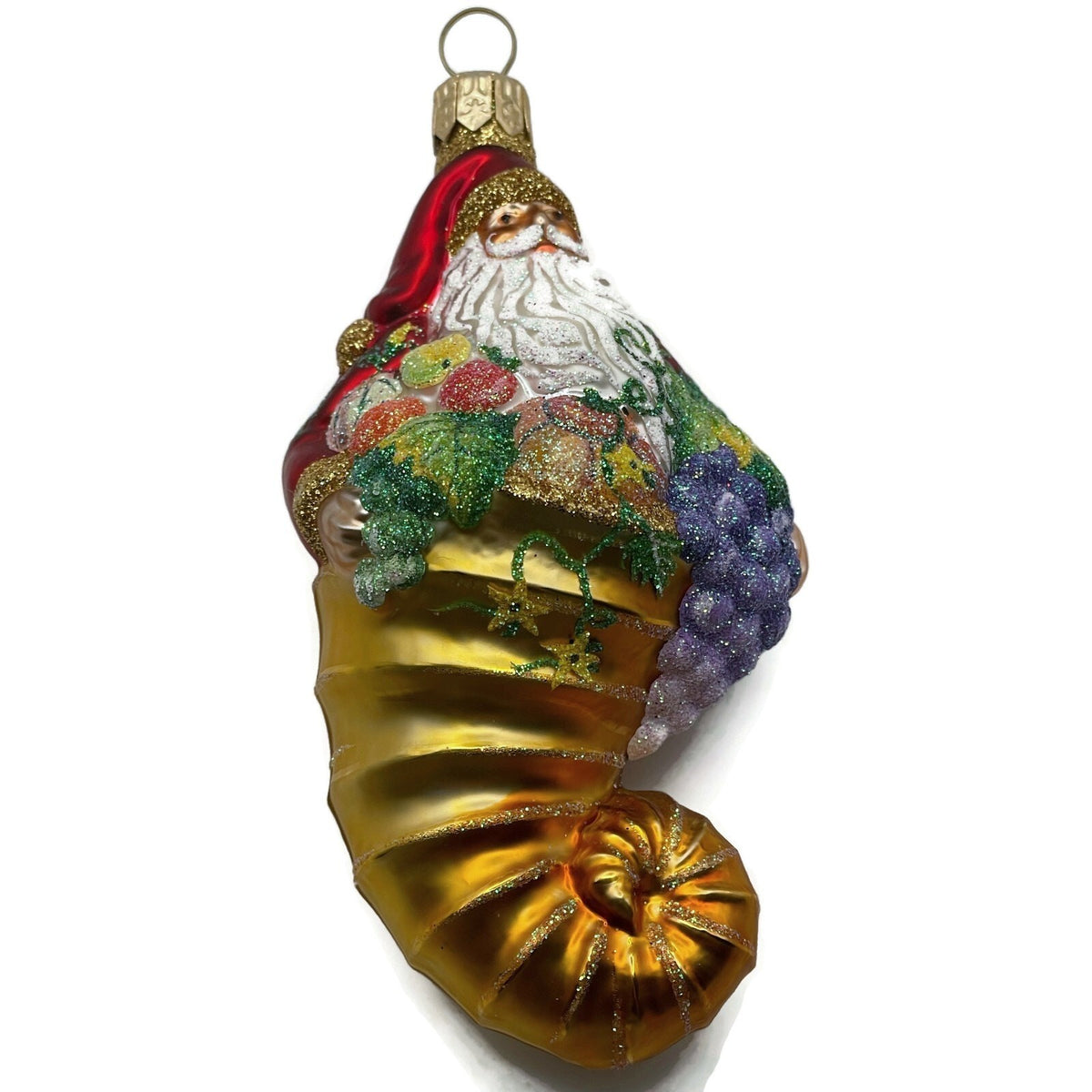 Patricia Breen Plymouth Santa Gold Fruits Fall Glass Christmas Ornament 22193