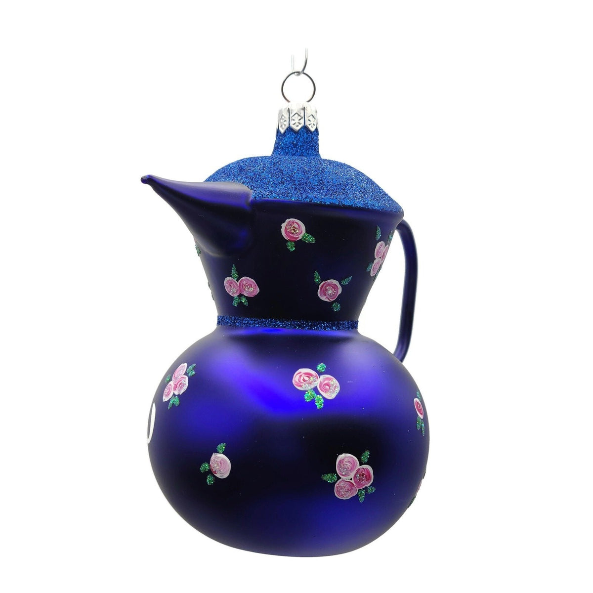Patricia Breen Sweet Cream Cobalt Blue Glittered Top Floral Spring Ornament 96472