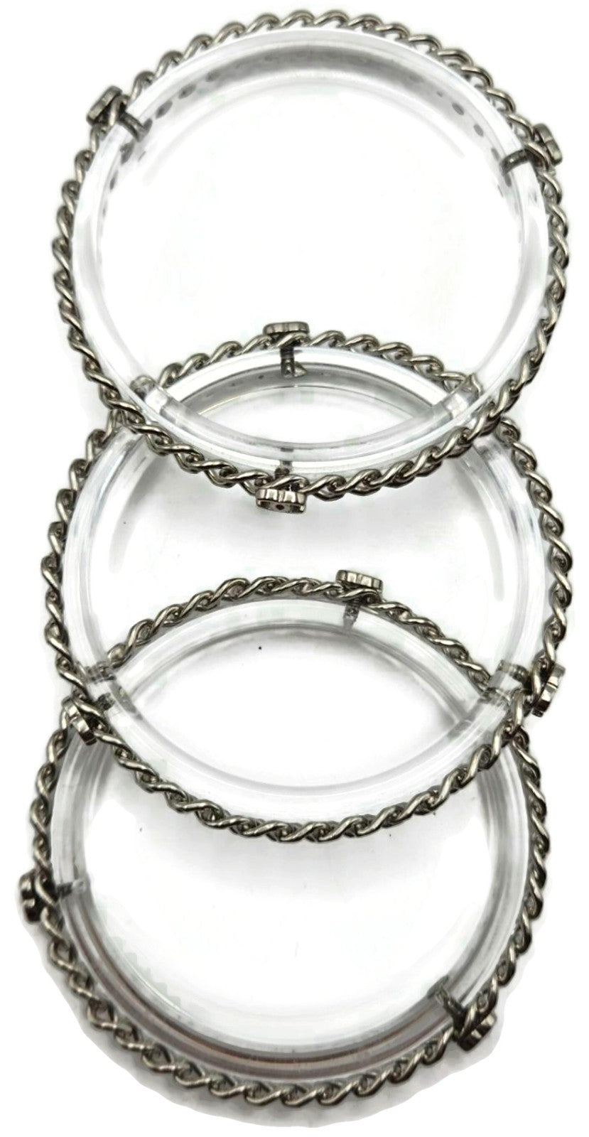 CHANEL Clear Acrylic Silver Chain Bangle Bracelet Set of 3 CC Logo Made in Italy2