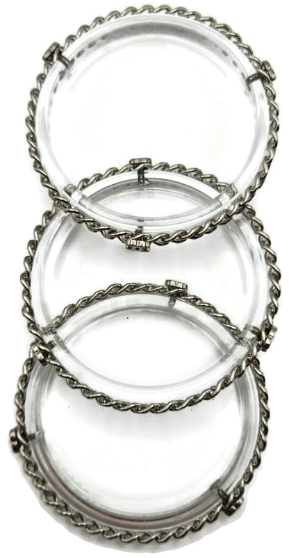 CHANEL Clear Acrylic Silver Chain Bangle Bracelet Set of 3 CC Logo Made in Italy2