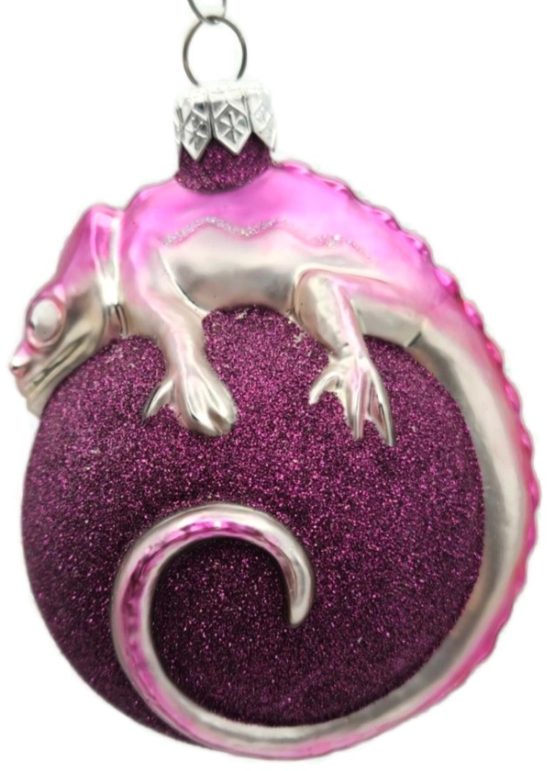 Patricia Breen Chameleon Fuchsia Glittered Christmas Ornament Milaegers 99044